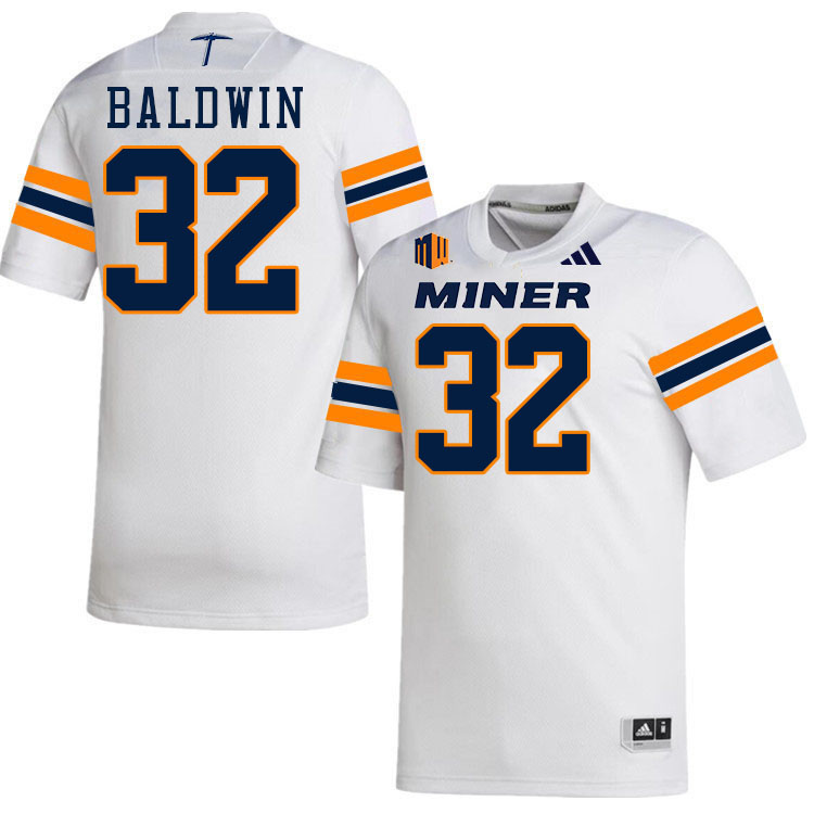 UTEP Miners #32 Elijah Baldwin College Football Jerseys,Uniforms-White
